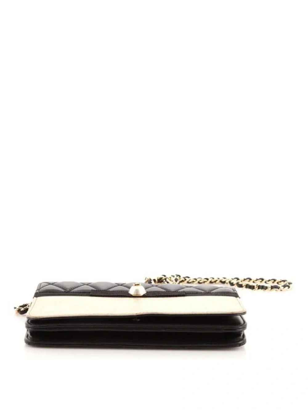 Chanel Black and Gold Quilted wallet on chain with pearl CC accent and chain